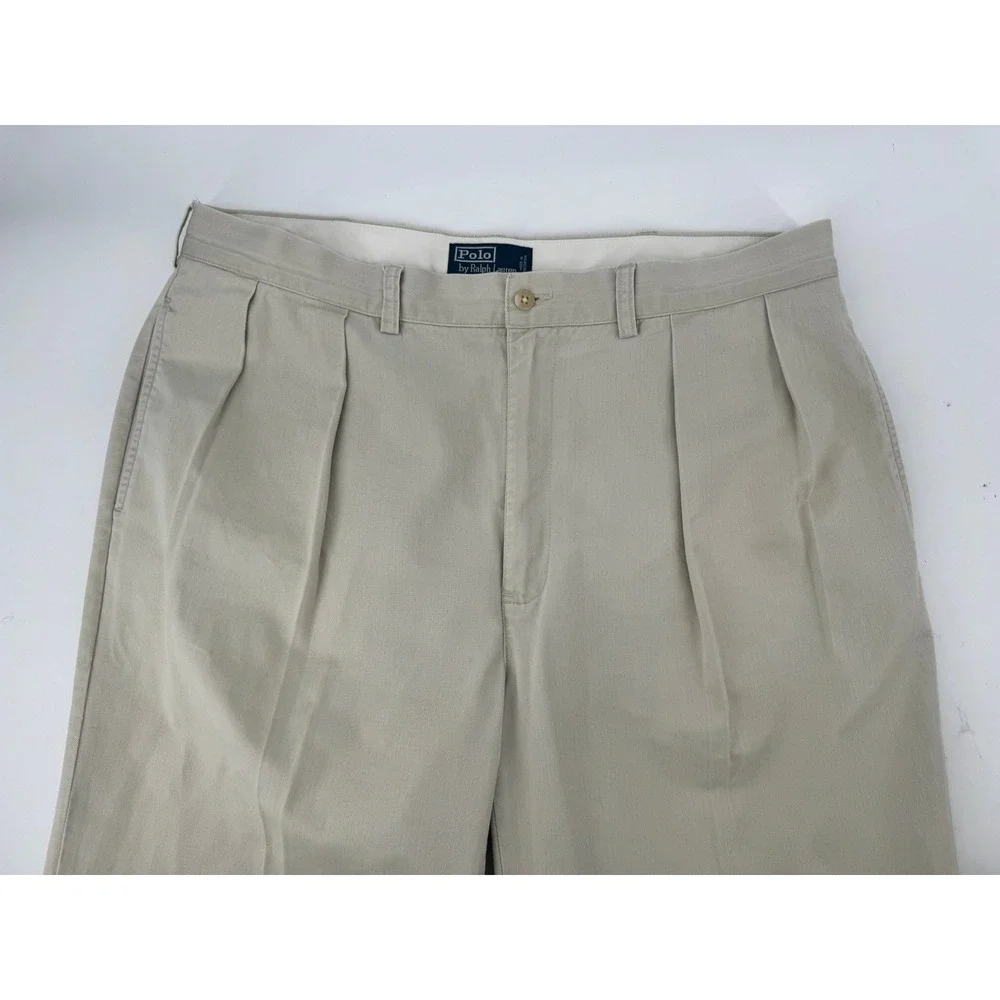 Polo Ralph Lauren Andrew Pant Mens 38x32 Double Pleated Khaki Tan Chino Trousers